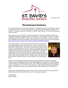 Pentecost 2019 Newsletter