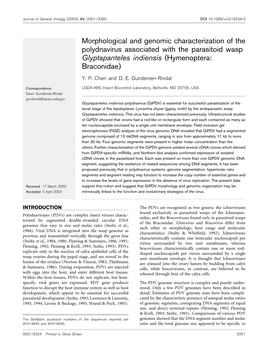 Morphological and Genomic Characterization of the Polydnavirus Associated with the Parasitoid Wasp Glyptapanteles Indiensis (Hymenoptera: Braconidae)