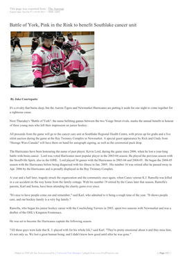 Battle of York, Pink in the Rink to Benefit Southlake Cancer Unit