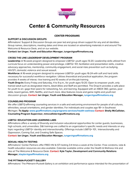 Center & Community Resources