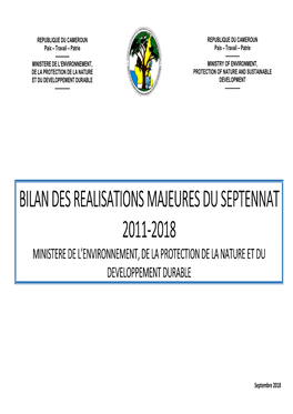 Bilan Des Realisations Majeures Du Septennat 20112011----20182018 Ministere De L’Environnement, De La Protection De La Nature Et Du Developpement Durable