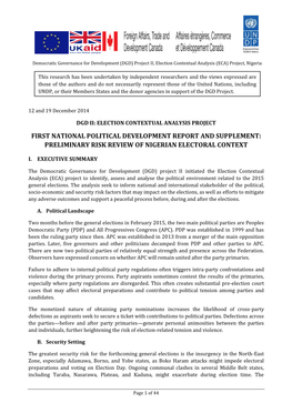 First National Political Development Report and Supplement: Preliminary Risk Review of Nigerian Electoral Context