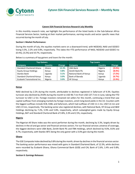 Cytonn SSA Financial Services Research – Monthly Note