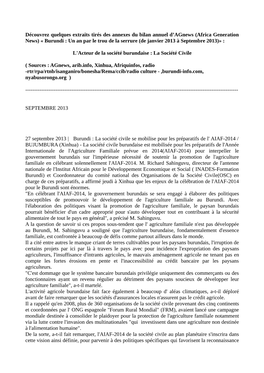 Africa Generation News) « Burundi : Un an Par Le Trou De La Serrure (De Janvier 2013 À Septembre 2013)»