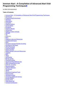 Ironman Atari - a Compilation of Advanced Atari 8-Bit Programming Techniques# by Mark Schmelzenbach