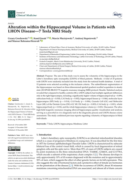 Alteration Within the Hippocampal Volume in Patients with LHON Disease—7 Tesla MRI Study