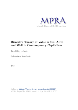 Ricardo's Theory of Value Is Still Alive and Well in Contemporary Capitalism