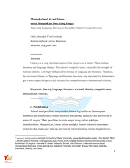 Meningkatkan Literasi Bahasa Untuk Memperkuat Daya Saing Bangsa Improving Langauge Literacy to Strengthen Nation's Competitiveness