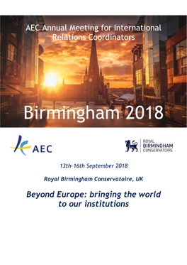 13Th-16Th September 2018 Royal Birmingham Conservatoire, UK