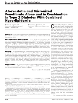 Atorvastatin and Micronized Fenofibrate Alone and In