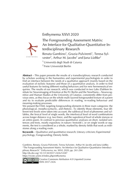 An Interface for Qualitative-Quantitative In- Terdisciplinary Research Renata Gambino1, Grazia Pulvirenti1, Teresa Syl- Vester2, Arthur M