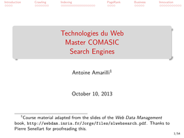 Technologies Du Web Master COMASIC Search Engines