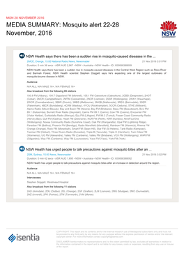 Mosquito Alert 22-28 November, 2016