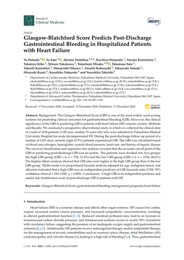 Glasgow-Blatchford Score Predicts Post-Discharge Gastrointestinal Bleeding in Hospitalized Patients with Heart Failure