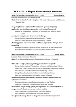 ICEB 2014 Paper Presentation Schedule