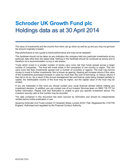Holdings Data As at 30 April 2014