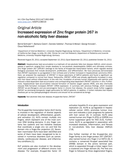 Original Article Increased Expression of Zinc Finger Protein 267 in Non-Alcoholic Fatty Liver Disease