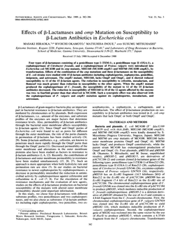 3-Lactam Antibiotics in Escherichia Coli