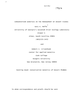 Conservation Genetics in the Management of Desert Fishes