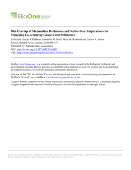 Diet Overlap of Mammalian Herbivores and Native Bees: Implications for Managing Co-Occurring Grazers and Pollinators Author(S): Sandra J