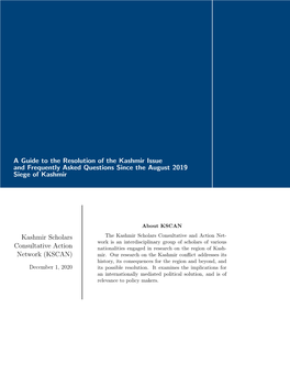 A Guide to the Resolution of the Kashmir Issue and Frequently Asked Questions Since the August 2019 Siege of Kashmir