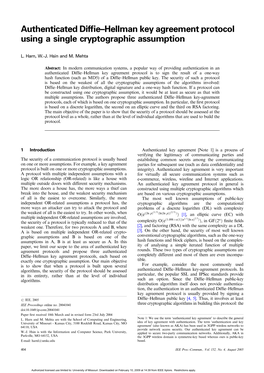 Authenticated Diffie–Hellman Key Agreement Protocol Using a Single