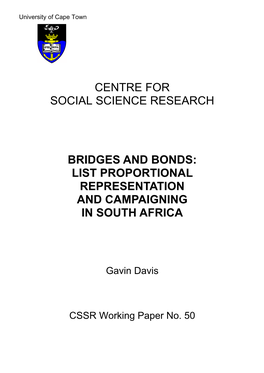 Bridges and Bonds: List Proportional Representation and Campaigning in South Africa