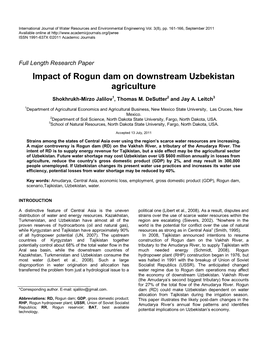 Impact of Rogun Dam on Downstream Uzbekistan Agriculture