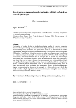 Constraints on Dendrochronological Dating of Salix Polaris from Central Spitsbergen