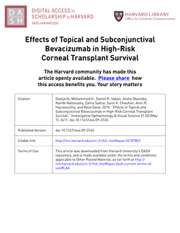 Effects of Topical and Subconjunctival Bevacizumab in High-Risk Corneal Transplant Survival