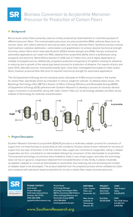 Biomass Conversion to Acrylonitrile Monomer- Precursor for Production of Carbon Fibers