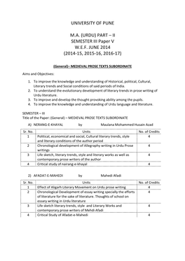 (URDU) PART – II SEMESTER III Paper V WEF JUNE 2014