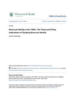 Moroccan Identity in the 1980S: the Theory and Policy Implications of Studying Moroccan Identity