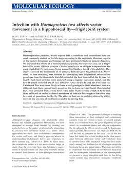 Infection with Haemoproteus Iwa Affects Vector Movement in a Hippoboscid ﬂy—Frigatebird System