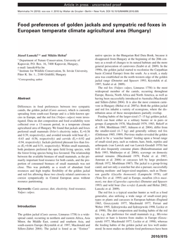 Food Preferences of Golden Jackals and Sympatric Red Foxes in European Temperate Climate Agricultural Area (Hungary)