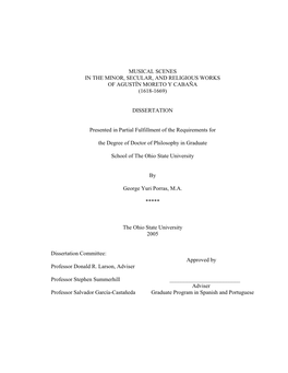 MUSICAL SCENES in the MINOR, SECULAR, and RELIGIOUS WORKS of AGUSTÍN MORETO Y CABAÑA (1618-1669) DISSERTATION Presented in P