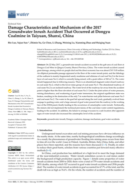 Damage Characteristics and Mechanism of the 2017 Groundwater Inrush Accident That Occurred at Dongyu Coalmine in Taiyuan, Shanxi, China