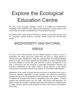 Explore the Ecological Education Centre