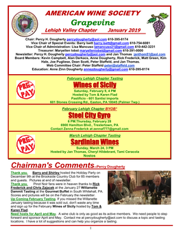 AMERICAN WINE SOCIETY Grapevine Lehigh Valley Chapter January 2019