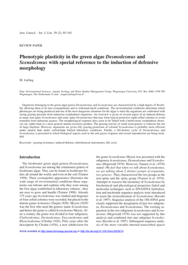 Phenotypic Plasticity in the Green Algae Desmodesmus and Scenedesmus with Special Reference to the Induction of Defensive Morphology