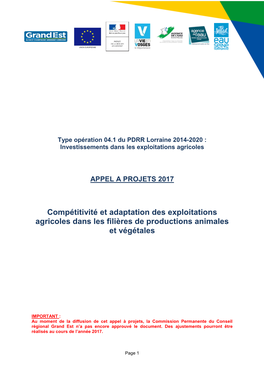Type Opération 04.1 Du PDRR Lorraine 2014-2020 : Investissements Dans Les Exploitations Agricoles