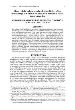 History of the Balsam Woolly Adelgid, Adelges Piceae (Ratzeburg), in British Columbia, with Notes on a Recent Range Expansion