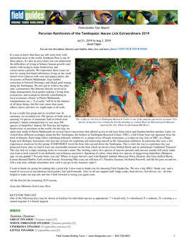 Peruvian Rainforests of the Tambopata: Macaw Lick Extraordinare 2019