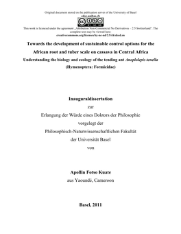 Towards the Development of Sustainable Control Options for The