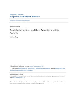 Multifaith Families and Their Narratives Within Society Josh Friedberg