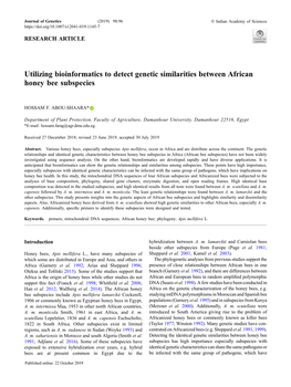 Utilizing Bioinformatics to Detect Genetic Similarities Between African Honey Bee Subspecies