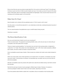 Make Sure It's Clean! the Resin Identification Code