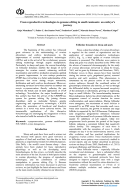 From Reproductive Technologies to Genome Editing in Small Ruminants: an Embryo’S Journey