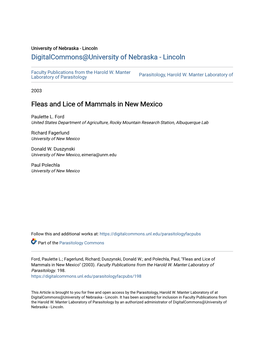 Fleas and Lice of Mammals in New Mexico