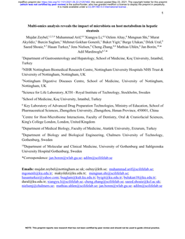 Multi-Omics Analysis Reveals the Impact of Microbiota on Host Metabolism in Hepatic Steatosis